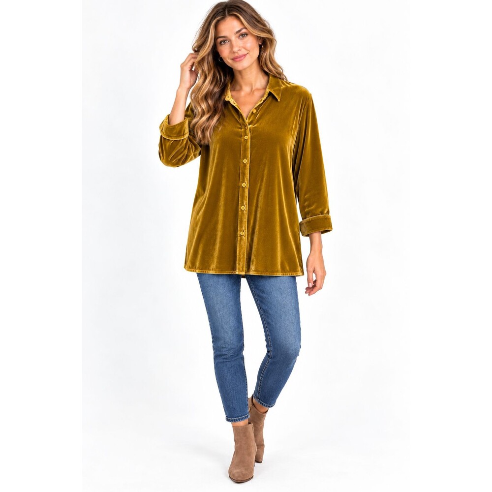 Soft Surroundings Velvet Tunic Boyfriend Shirt Size Large Button Up Long Sleeve